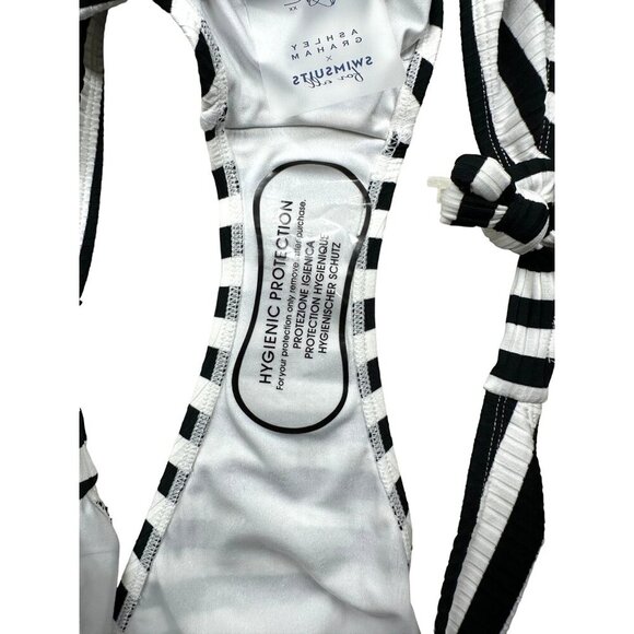 Swimsuits for All Bikini Bottom Size 16 Black White Stripes Cheeky Side Ties NEW - Picture 3 of 6